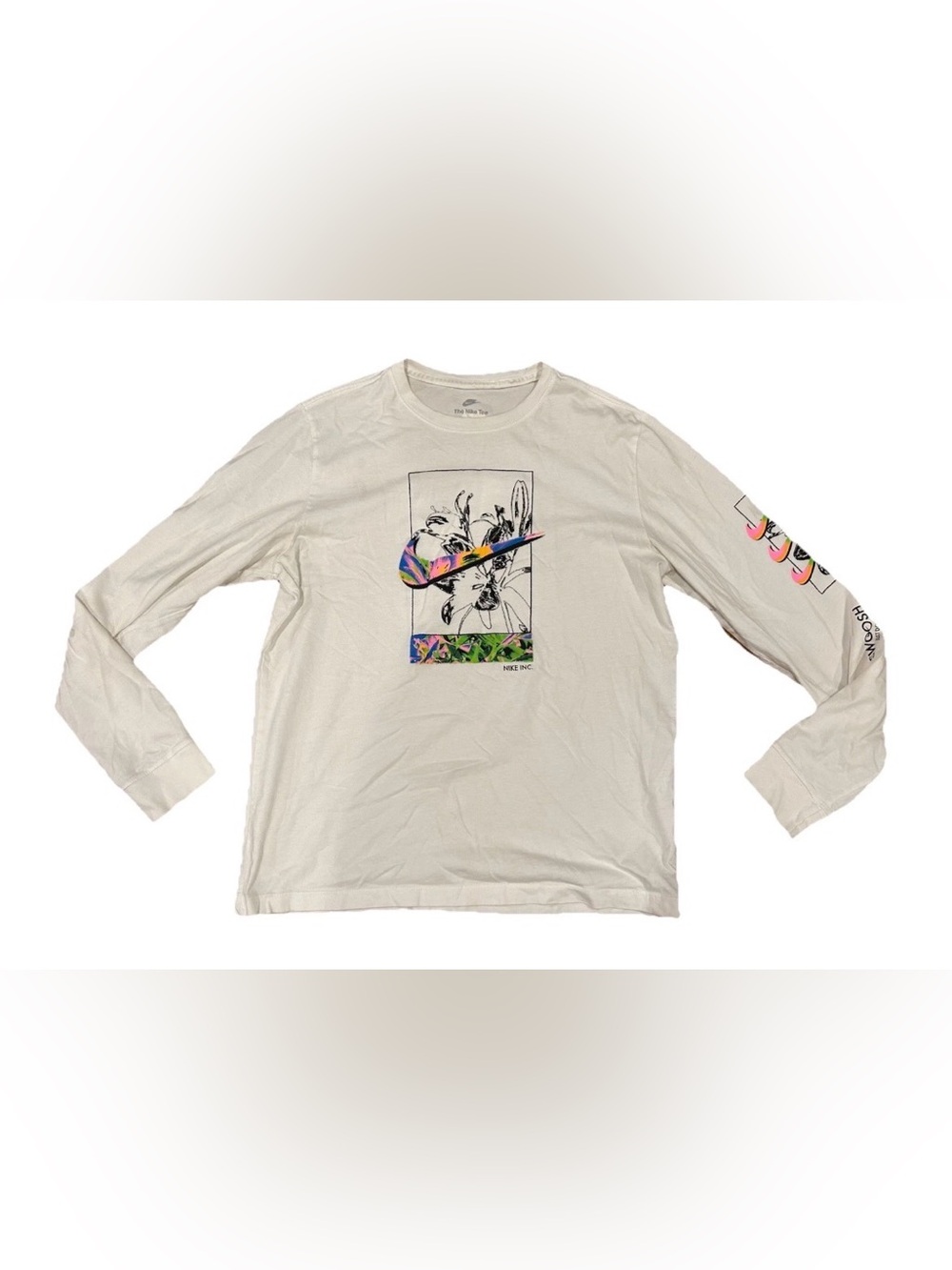 Nike The Nike Tee Mens Large White Long Sleeve Graphic T-Shirt Floral Swoosh L